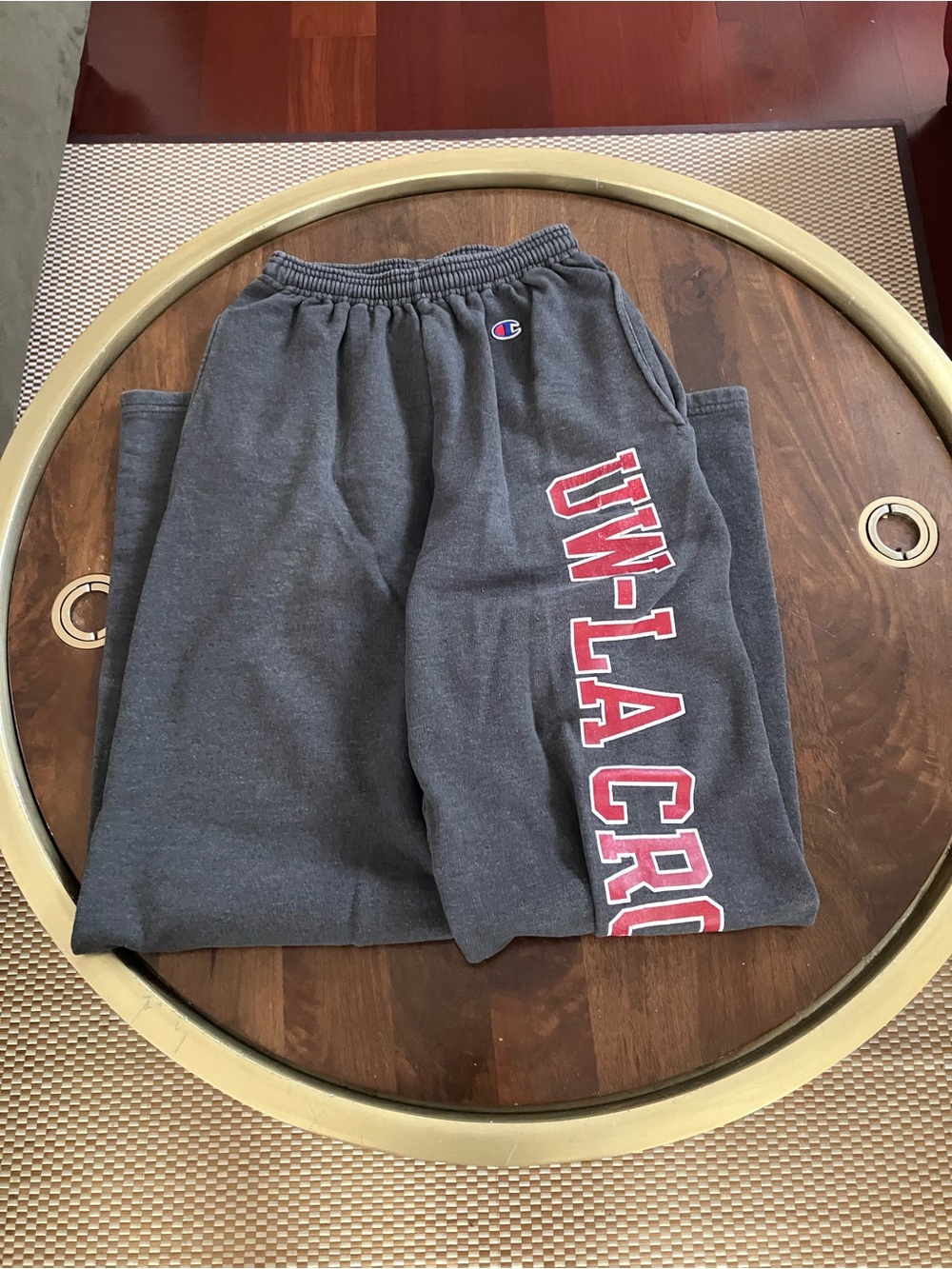 Champion Gray UW-La Crosse Sweatpants with Red Lettering size S